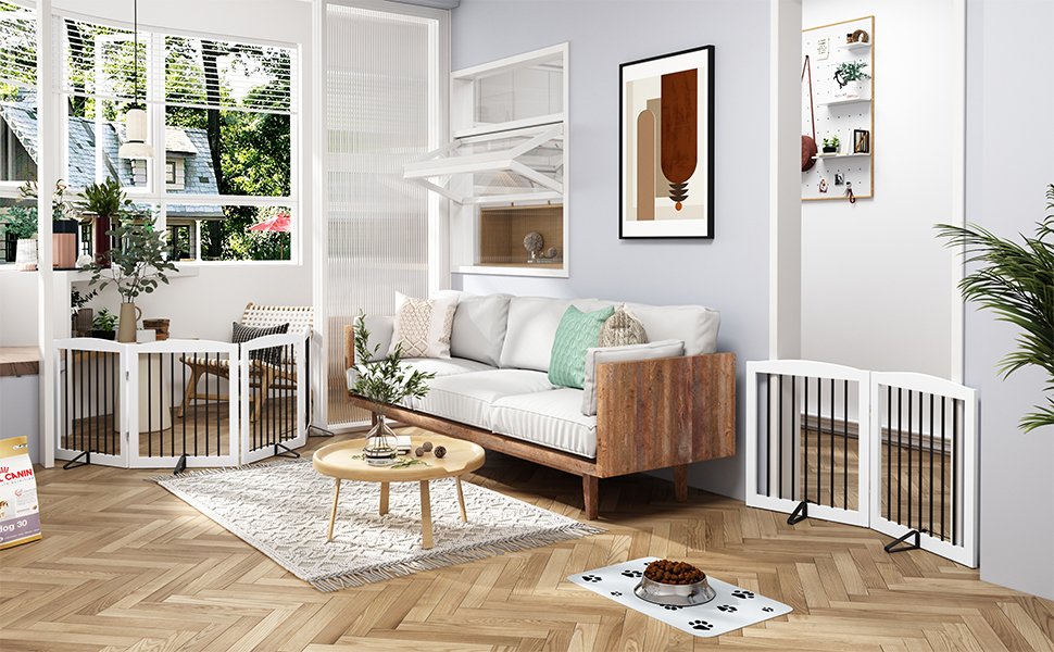 Захисне ґратка для собак у квартиру без свердління, металева, дерев'яна, розкладна, біла, 4 панелі