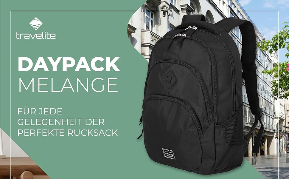 Рюкзак для ручної поклажі Travelite BASICS 22 л, 15,6'' для ноутбука, чорний, міський деньпак з багатьма відділеннями, 45 см