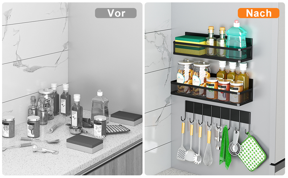 Магнітна полиця для холодильника з 8 гачками, органайзер для кухні (5 шт.)
