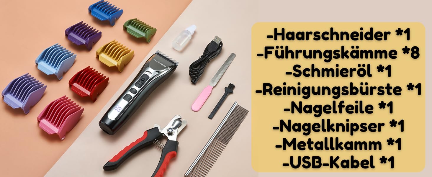 Професійний собачий триммер BarberBoss QR-9086 для густого волосся: набір для грумінгу собак та котів, бездротовий, тихий