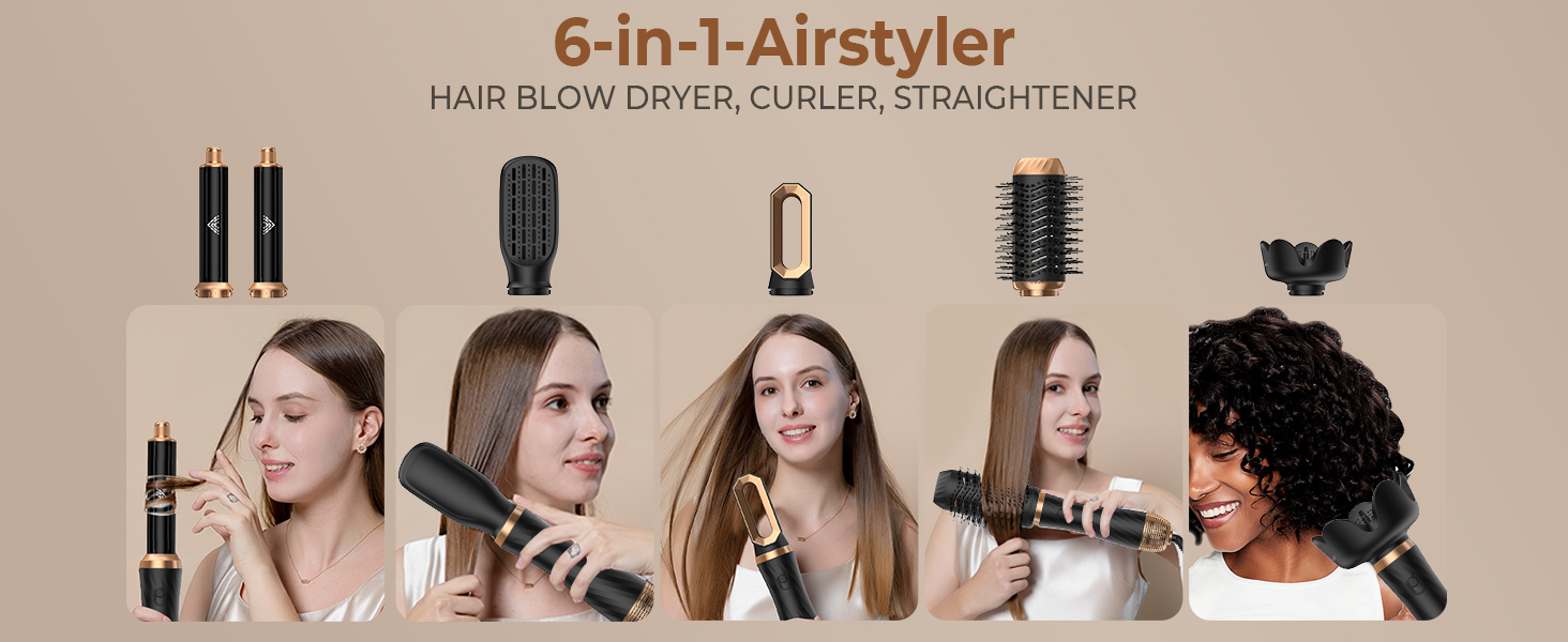 OKWRAP Hair Styler Set 5 в 1: фен-щітка, плойка, для створення об'єму та локонів, білий/чорний