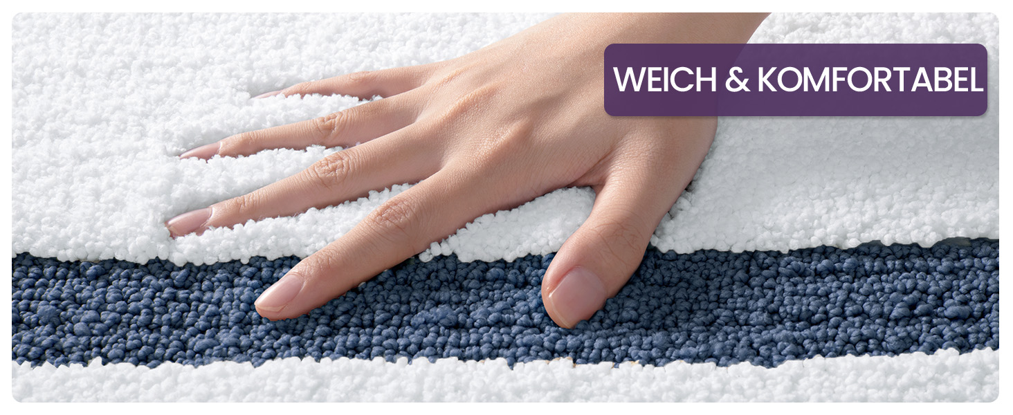 DEXI Non-Slip Bathroom Rug - Soft, Washable Bath Mat - Oval Absorbent Rug for Shower, Bathtub, Toilet Decor (61 x 110 cm, Blue)