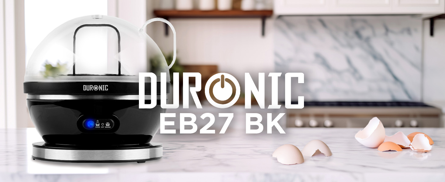 Електричний яйцеварка Duronic EB27 WE: 1-7 яєць, регулювання ступеня готовності, таймер, захист від перегріву, мірна склянка та ложка для яєць