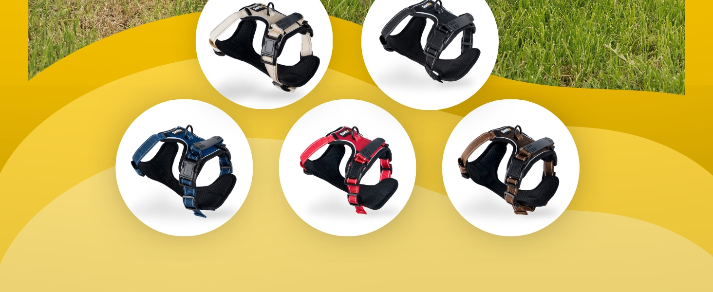 Нашийник для собак Lionto, м'який нейлон, розмір S, анти-тяга, 2 кільця, 4 регульовані ремінці, 2 застібки, гумовий хват, бежевий