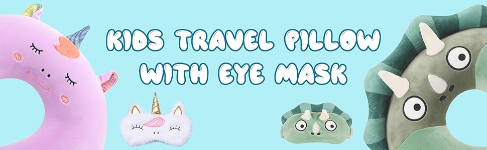 Дитяча подушка для подорожей з маскою для сну, м'яка подушка для шиї з Memory Foam, для дітей, хлопчиків та дівчаток, підлітків, аксесуари для подорожей, подушка для шиї з динозавром
