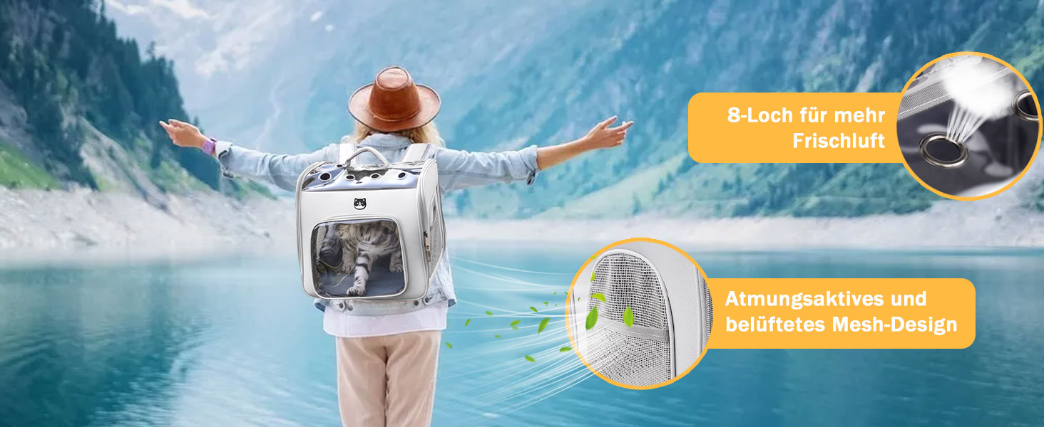 Рюкзак для кота з вікном, переноска для котів та маленьких собак (до 8 кг), сірий, дихаючий, складаний