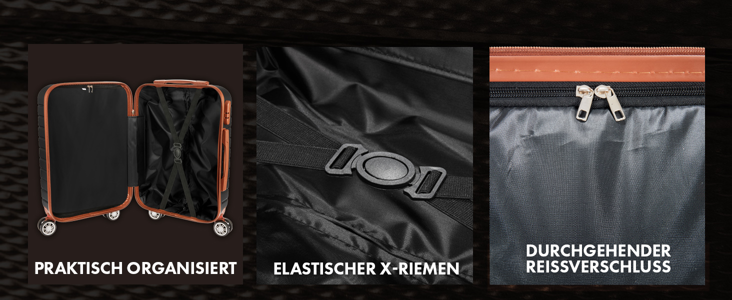 Набір валіз BruBaker Paris - 3 шт. з жорстким корпусом (M, L, XL) з кодовим замком, 4 колеса, ручки. Чорний та світло-коричневий