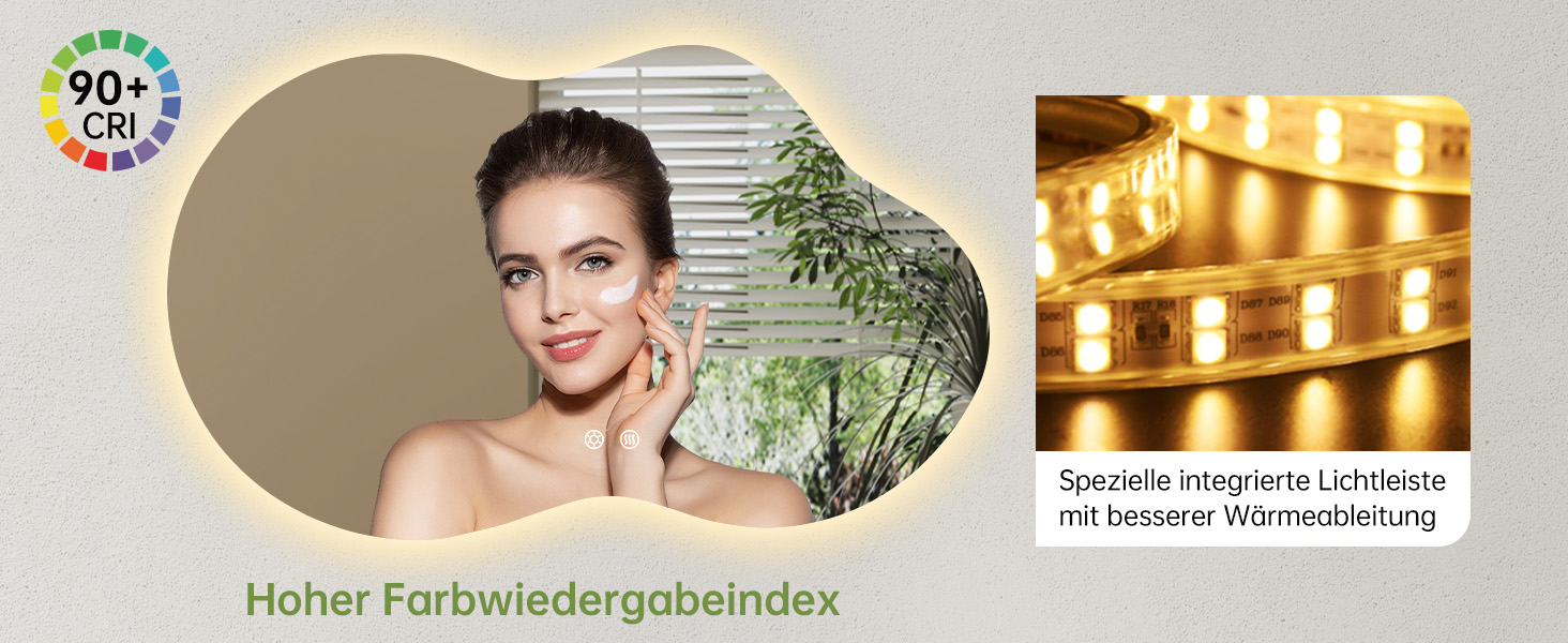 Дзеркало для ванної кімнати з підсвічуванням, без рами, 50x75 см, арочне, антизапар, сенсорний вимикач, регульована яскравість, 3 кольори світла