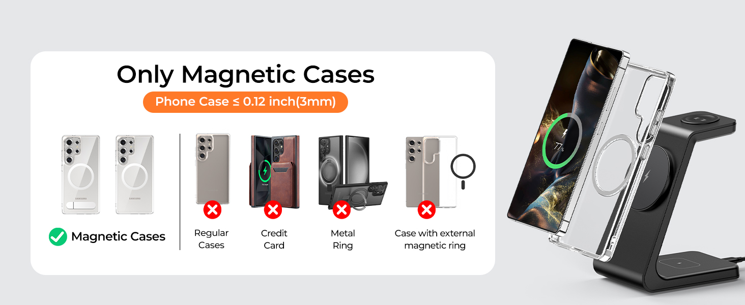 Магнітна зарядка 3-в-1 для Samsung Galaxy: швидка бездротова зарядка Mag-Safe для S25 Ultra/S24/S23, Z Fold/Flip, Galaxy Watch Ultra/7/6 та Galaxy Buds Pro (чорний)