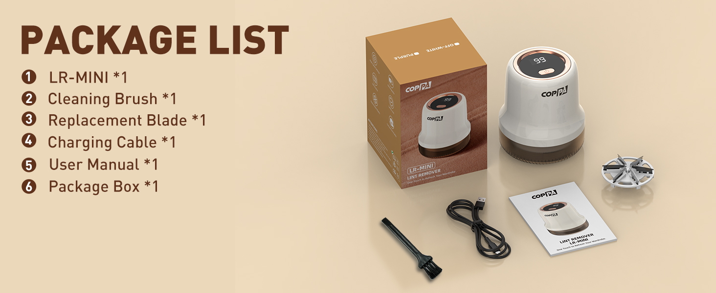 Електричний видальник ворсу для одягу та меблів COPPA, 6 лез, 3 швидкості, з індикатором заряду акумулятора