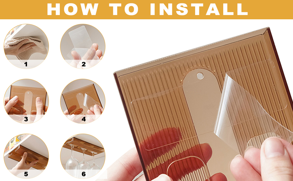 Підвісні тримачі для келихів вина Geoyien (4 шт.), без свердління, міцна конструкція, економія місця (колір: коричневий, розмір: 25,8*11*2,4 см)