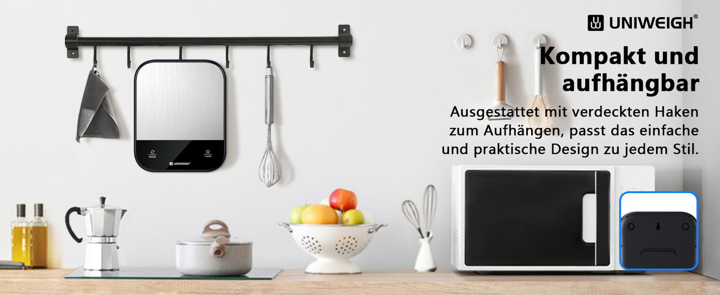 Кухонні ваги UNIWEIGH: цифрова вага для продуктів, грам/унція, випічка, приготування їжі, LED дисплей, функція тарування, нержавіюча сталь, чорний колір