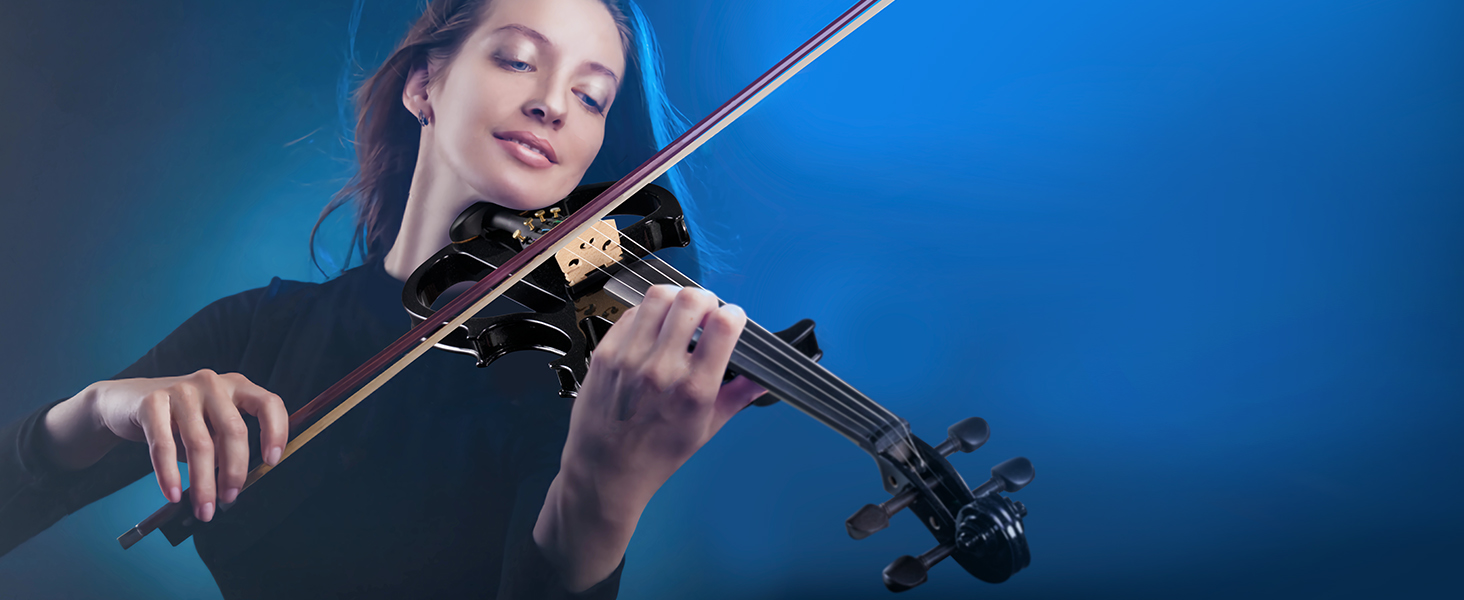 Електрична скрипка Vangoa 4/4 з цільного дерева, повного розміру, з усіма аксесуарами (колінь, чохол, кабель, підставка, смычок)