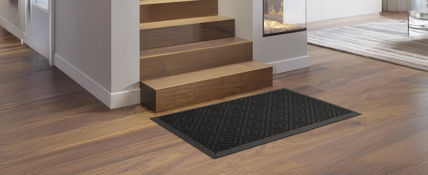 Килимок для взуття LEKEEPGO 60x90 см, чорний, гумовий, протиковзкий, для вулиці та дому, з дренажем, праний, для вхідних дверей