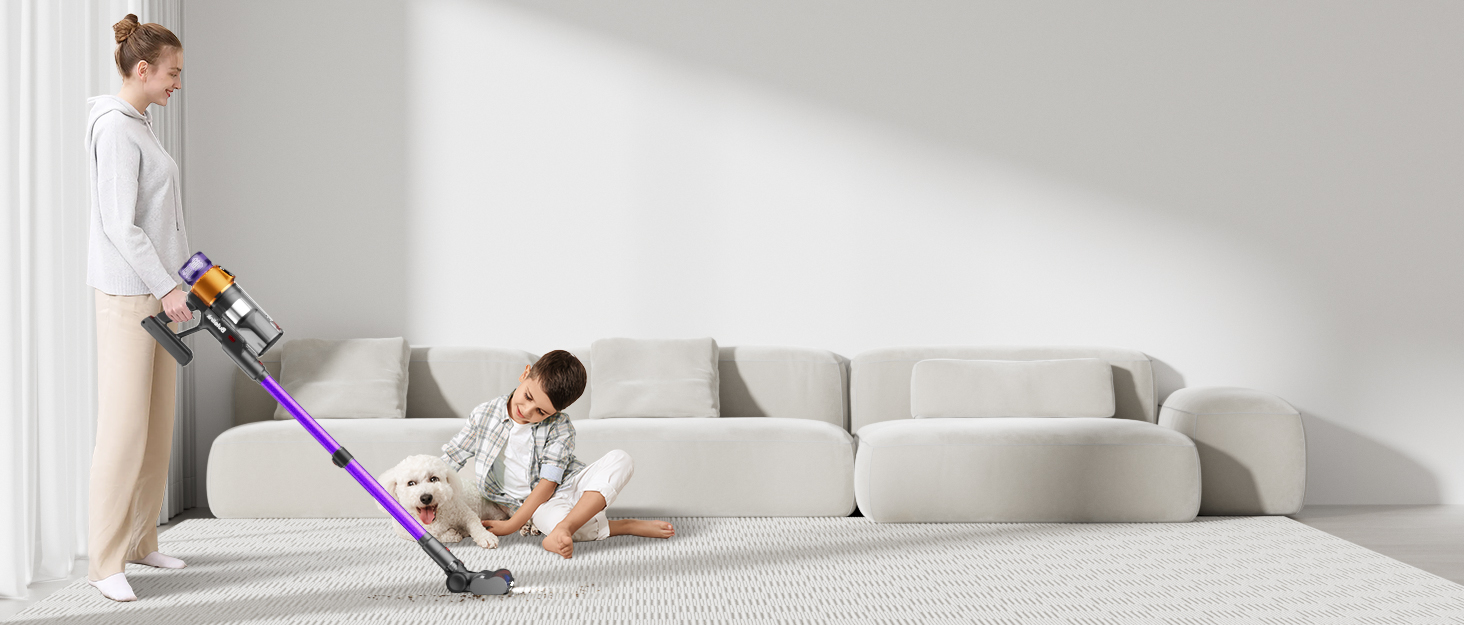 Бездротовий акумуляторний пилосос 45000 Па/550 Вт/70 хв, 1.8 л з OLED-екраном та антизаплутана насадка для підлоги, для твердих поверхонь, килимів, шерсті тварин