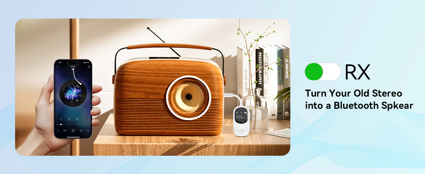 Bluetooth-адаптер 2-в-1 (передавач та приймач) з OLED-дисплеєм, aptX Low Latency, роз'єм 3.5 мм Jack для ТБ, літака, навушників та AirPods, чорний