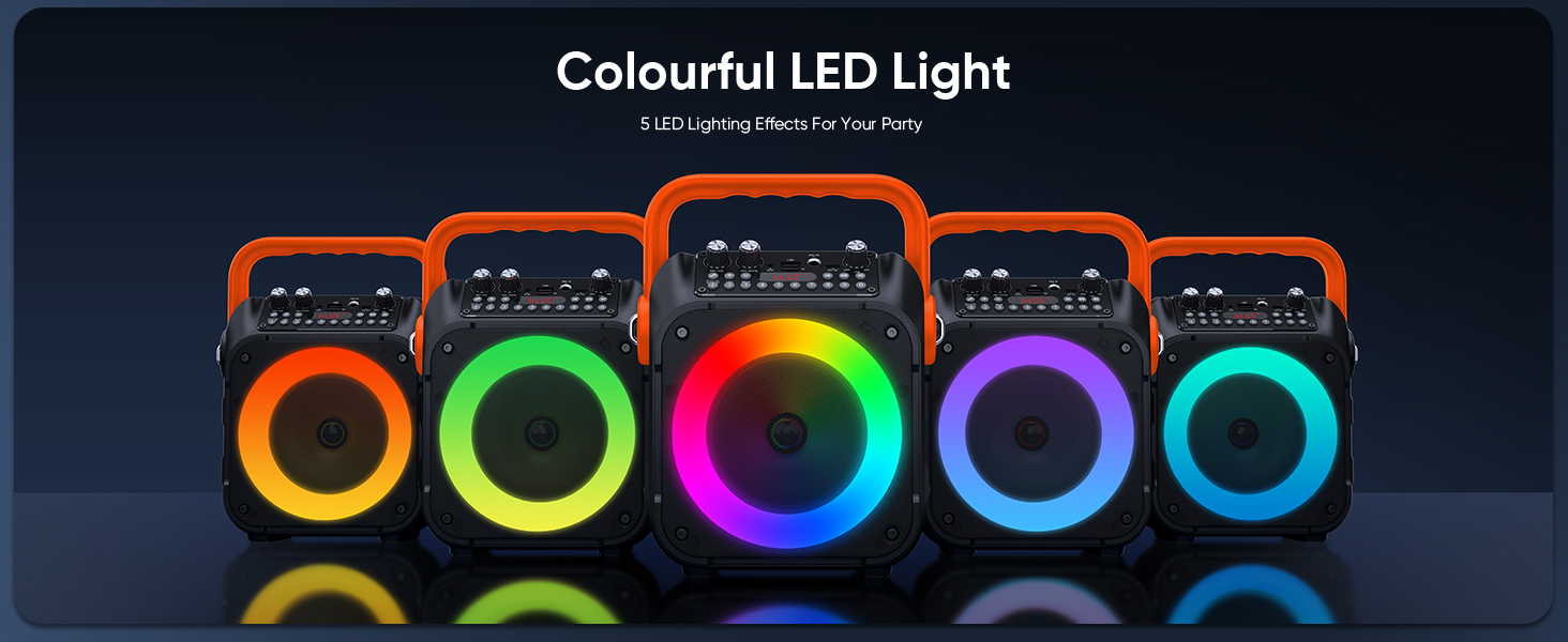 Wowstar Караоке Машина з 2 Мікрофонами, Портативна Bluetooth Колонка з Підсвіткою для Дорослих/Дітей, PA Комплект, Підтримка TF/USB, FM, Rec, AUX, TWS, для Вечірок (Помаранчевий)