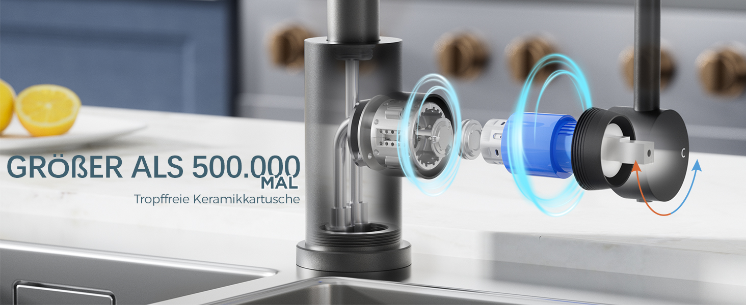 Змішувач кухонний FORIOUS, поворотний 360°, L-подібний, для 1 отвору, матовий чорний