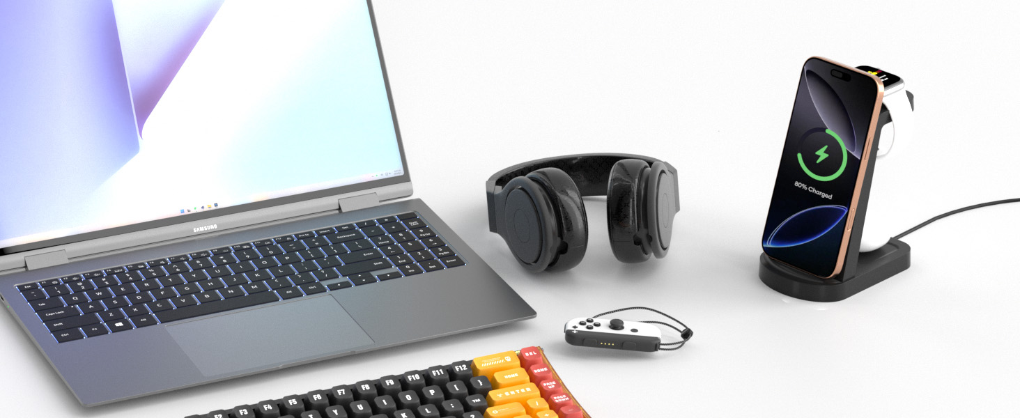 Бездротова зарядка 3-в-1 з адаптером 18W, сумісна з iPhone 16/15/14/13/12 Pro/Pro Max, Apple Watch, AirPods Pro (Чорний)