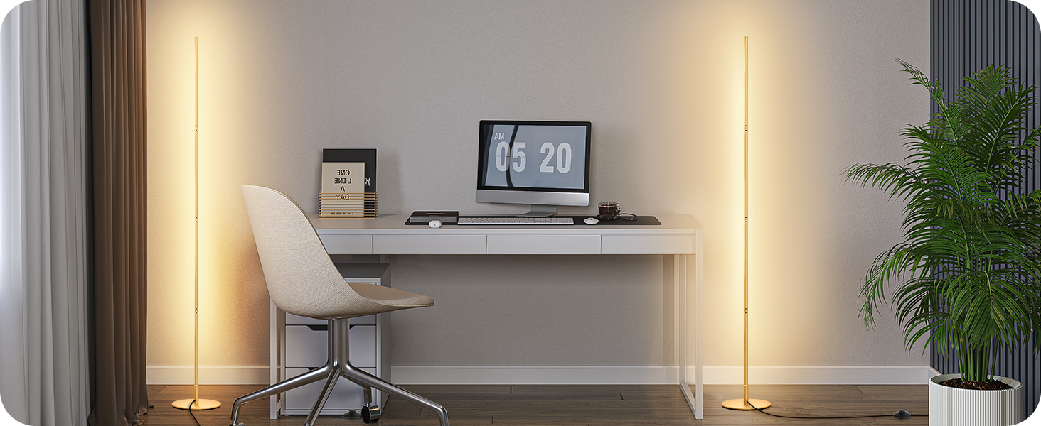 LED торшер Edishine 2 шт. з димуванням, тепле світло 3000K, регулювання висоти 146 см, з функцією пам'яті, для вітальні, спальні, офісу, золотий