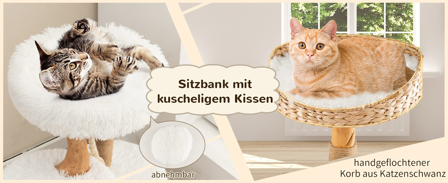 Кігтеточка для котів COSTWAY 87 см з гамаком, джутовим покриттям та м'якими сидіннями, дерев'яний кігтеточний комплекс, білий, 2 стовпчики
