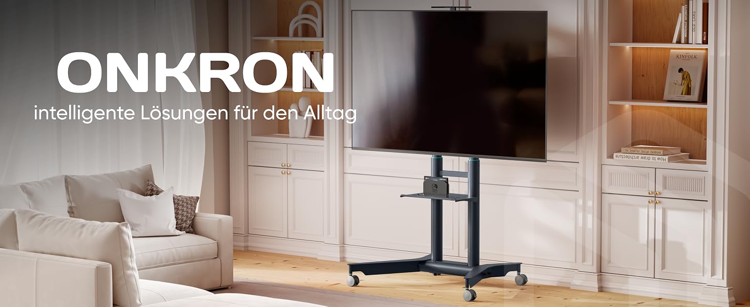Мобільний підлоговий стійка для ТБ ONKRON TS1552-W, 40-70 дюймів, до 45.5 кг, VESA 600x400, графітовий
