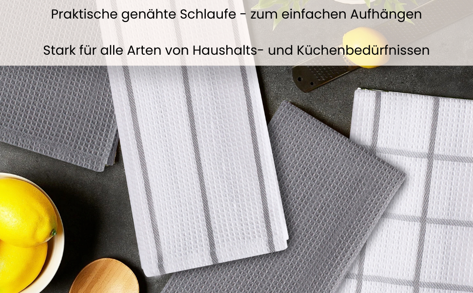 Набір кухонних рушників UniQloth 6 шт, 100% бавовна, сірі, 38x64 см, для ресторану, бару, скла, з петелькою, машинне прання, висока поглинання