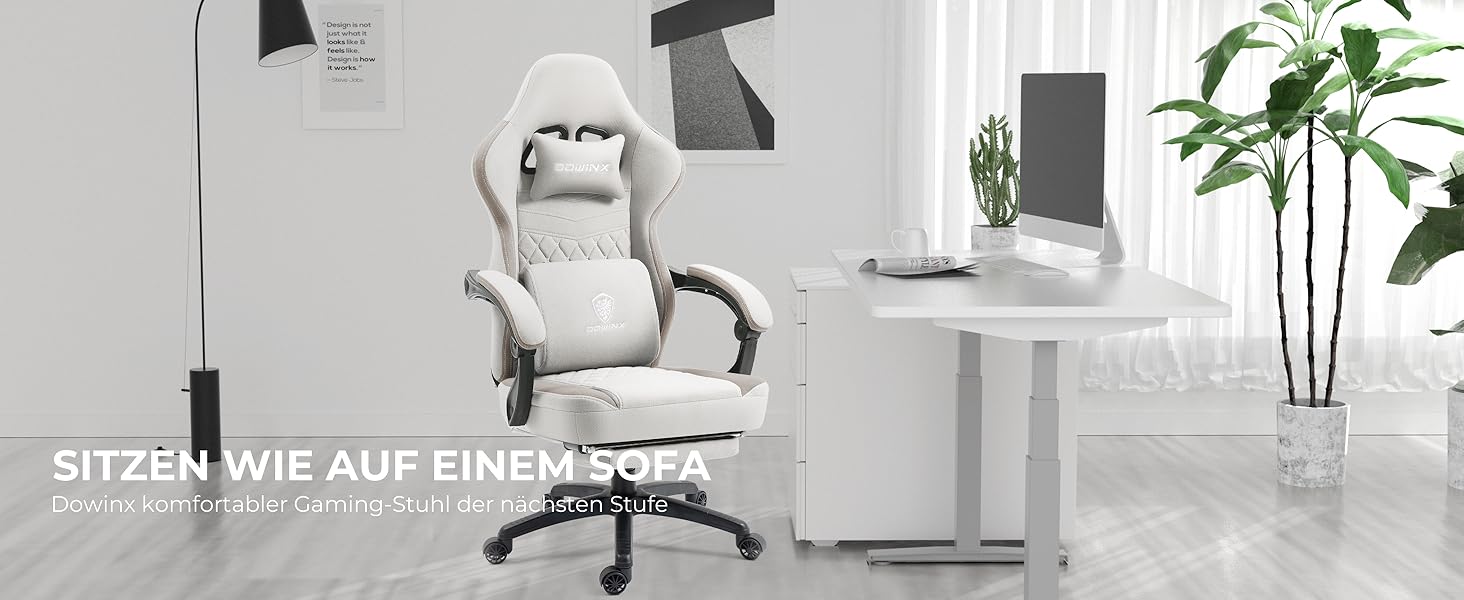 Крісло ігрове Dowinx з тканини, масажне, з підніжкою, ергономічне, для геймерів, офісне, 150 кг, бежеве