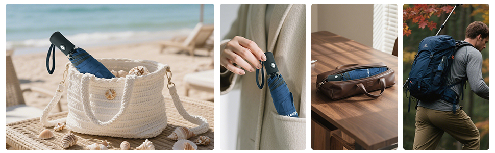 Компактний туристичний парасолька Herreicher з автоматичним відкриванням - легкий, складаний, портативний, з UV-захистом (UPF50+) для чоловіків та жінок (блакитний)