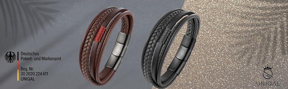 Браслет чоловічий шкіряний UNIQAL 'FEATHER' з нержавіючої сталі, 23 см (чорний)