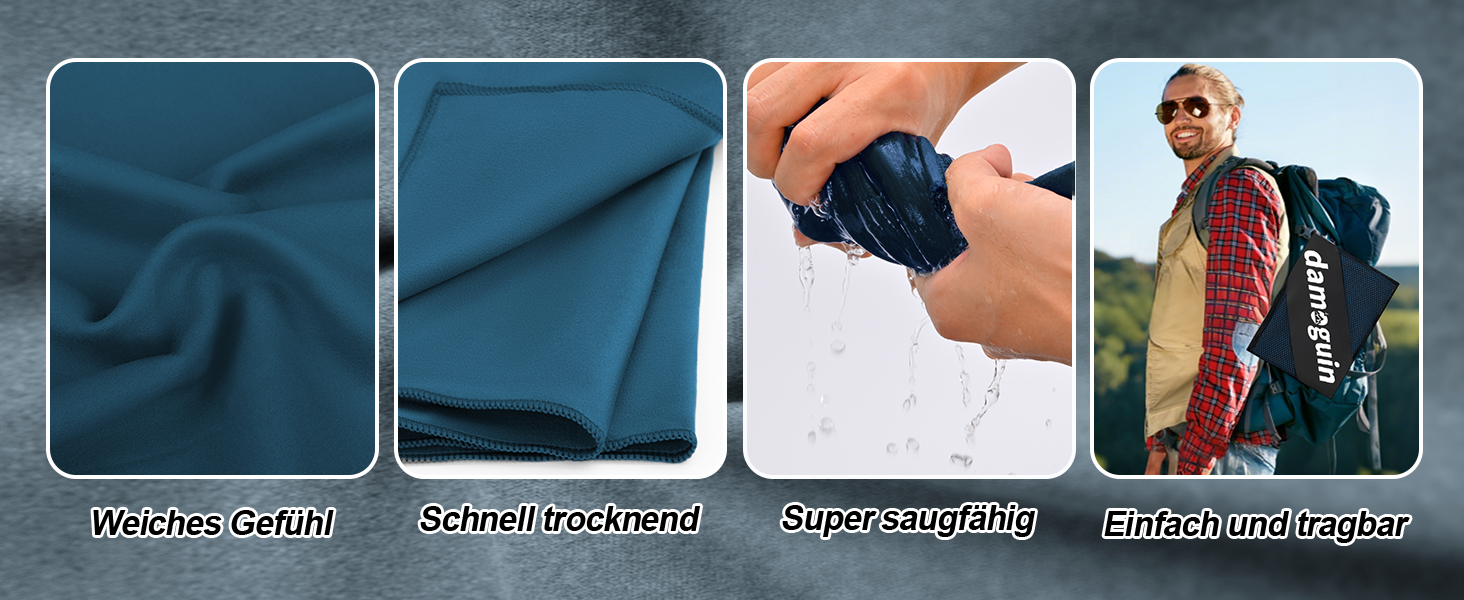 Набір з 3 рушників з мікрофібри: великий (180х80 см) та 2 маленькі (80х40 см). Швидковисихаючі рушники з мікрофібри для спорту, пляжу, басейну та подорожей (темно-синій)