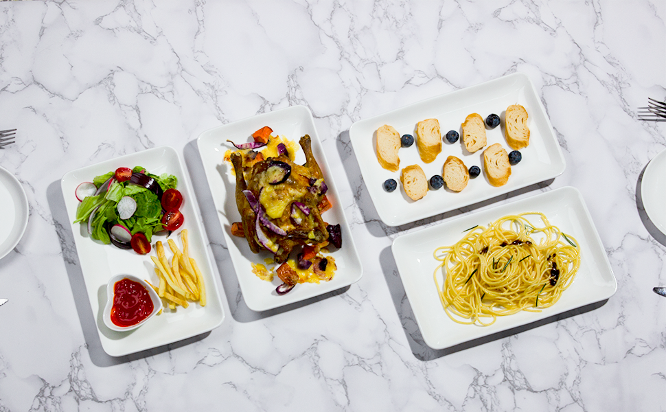 Набір сервіровочних тарілок UIBFCWN, 8 шт., 25,4 x 15,2 см, білий керамічний прямокутник для десертів, суші, салатів