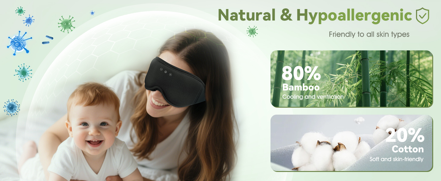 Маска для сну Musicozy з навушниками | 3D маска для сну з Bluetooth 5.4, Bio-Bambus Baumwolle, для подорожей, з навушниками, для чоловіків та жінок