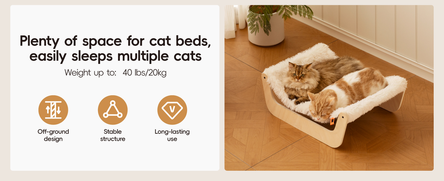 Кігтеточка-ліжко для котів MEWOOFUN, м'яка гамак для котів, ліжко для кігтів для котів, дерев'яна гамак для котів 58 x 44 x 22.5 см, підходить для котів, собак, кроликів, кошенят та дрібних тварин