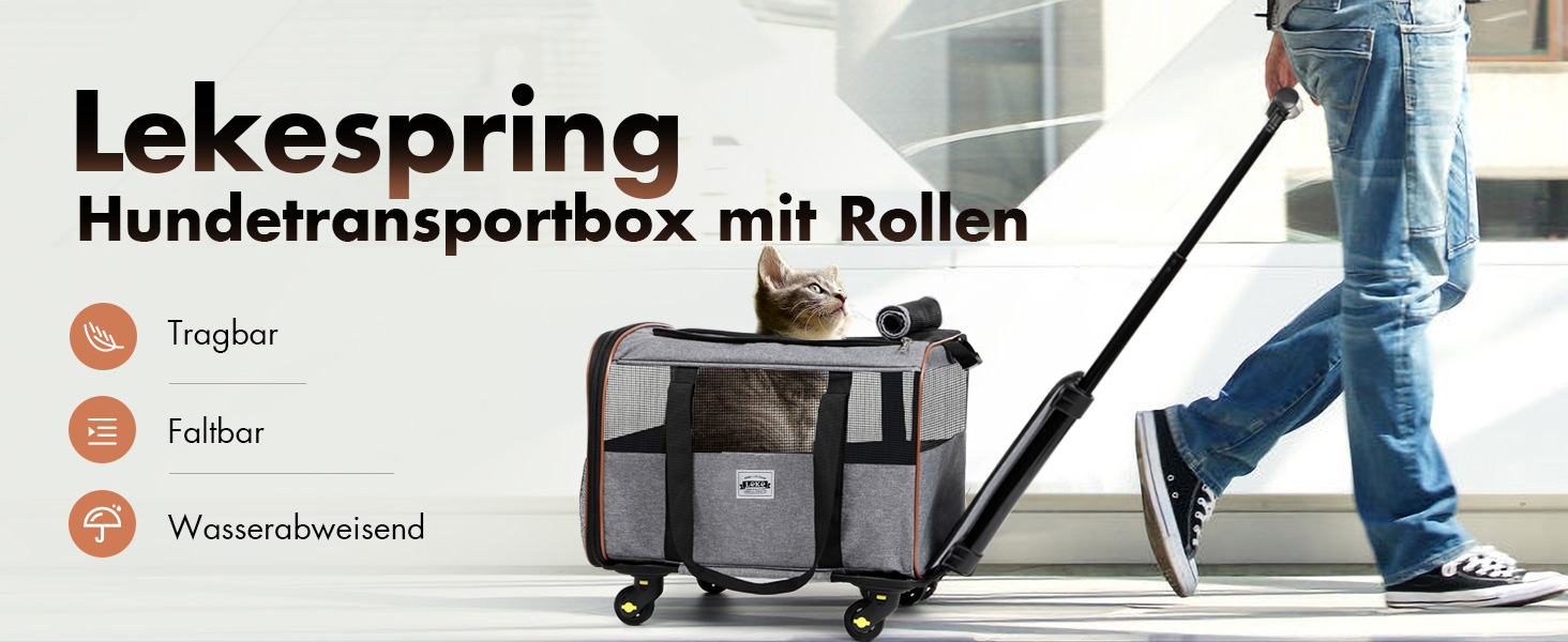 Транспортна переноска для собак та котів з колесами, сірого кольору. З телескопічною ручкою та ременем на плече.