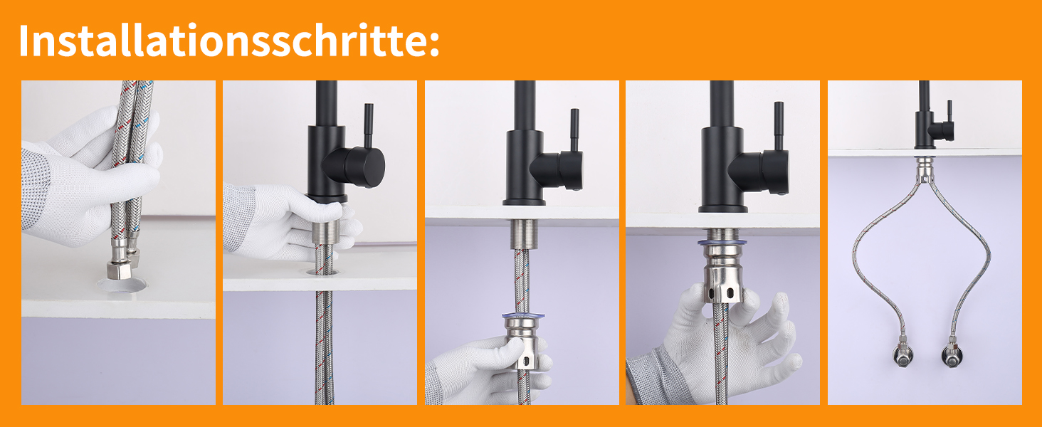 Кран кухонний HOMELODY чорного кольору, 360° поворотний, з високим виливом, з нержавіючої сталі, одноlever, G3/8 з'єднання