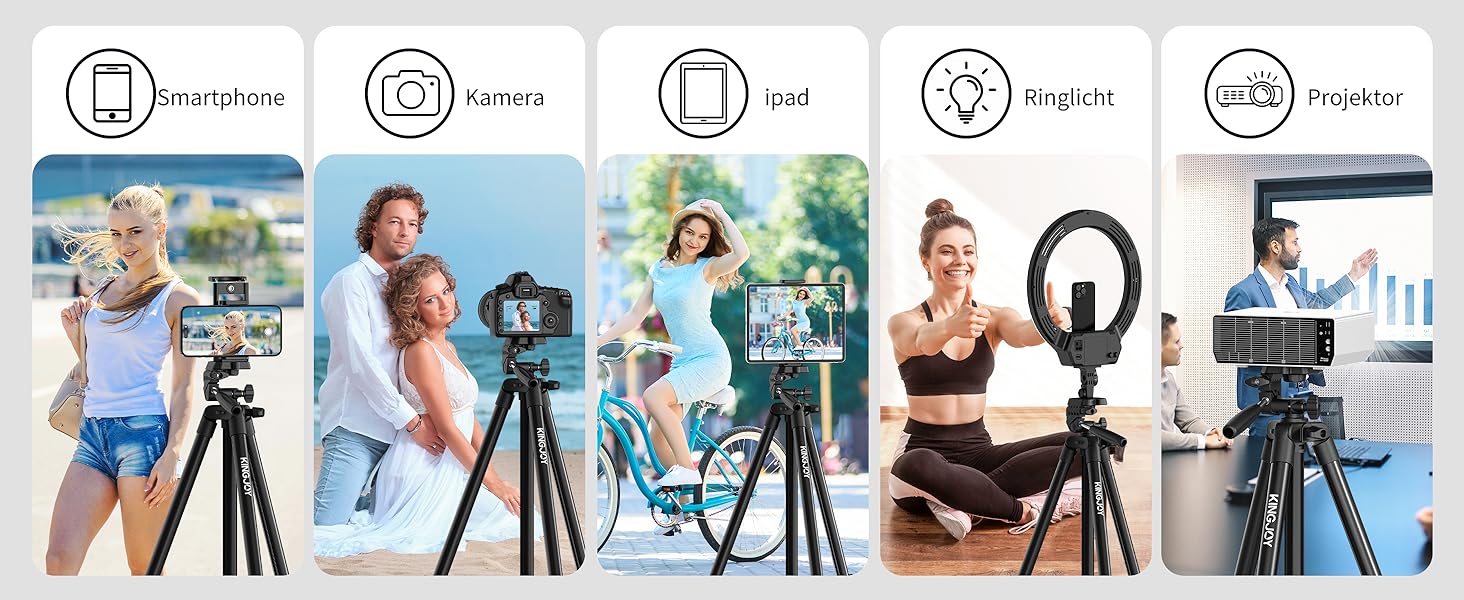 KINGJOY Штатив для камери та смартфона, 180см, з пусковим заходом, для Canon, Nikon, Action Camera, з тримачем для планшету