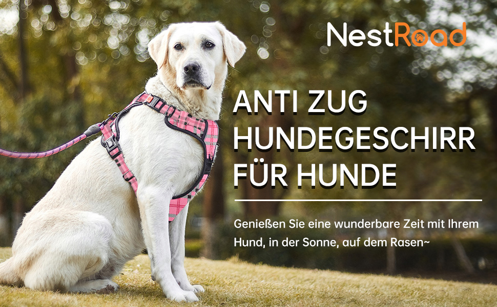 Шлейка для собак середнього розміру NESTROAD, розмір M, анти-тягнуча, з гамаком, безпечна, для собак, середній розмір, обхват шиї 33~43 см, обхват грудей 43~64 см, з підкладкою, рожевий принт