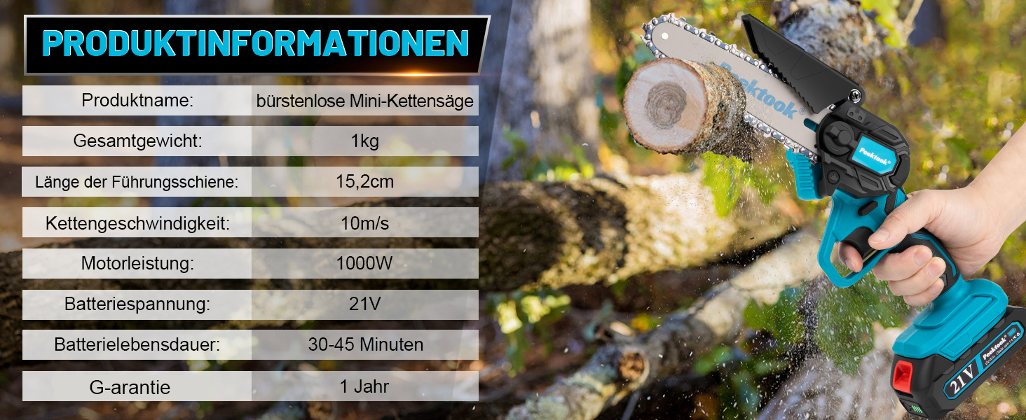 Акумуляторна міні-пила (6 дюймів) з безщітковим мотором 1000W та акумулятором 4000mAh. У комплекті 2 ланцюги та захисний вимикач. Ідеально для обрізки гілок та дерева.