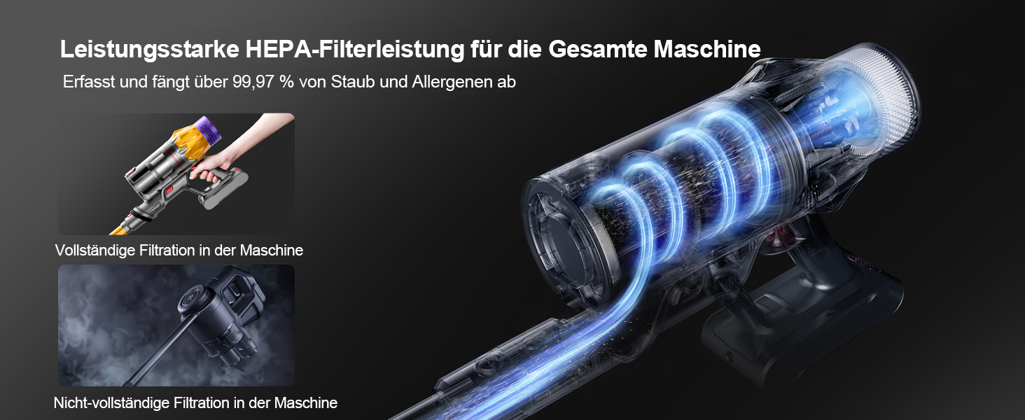 Акумуляторний пилосос SunSare 600W з дисплеєм, 50000Pa, 65хв роботи, для твердих поверхонь, килимів, шерсті тварин