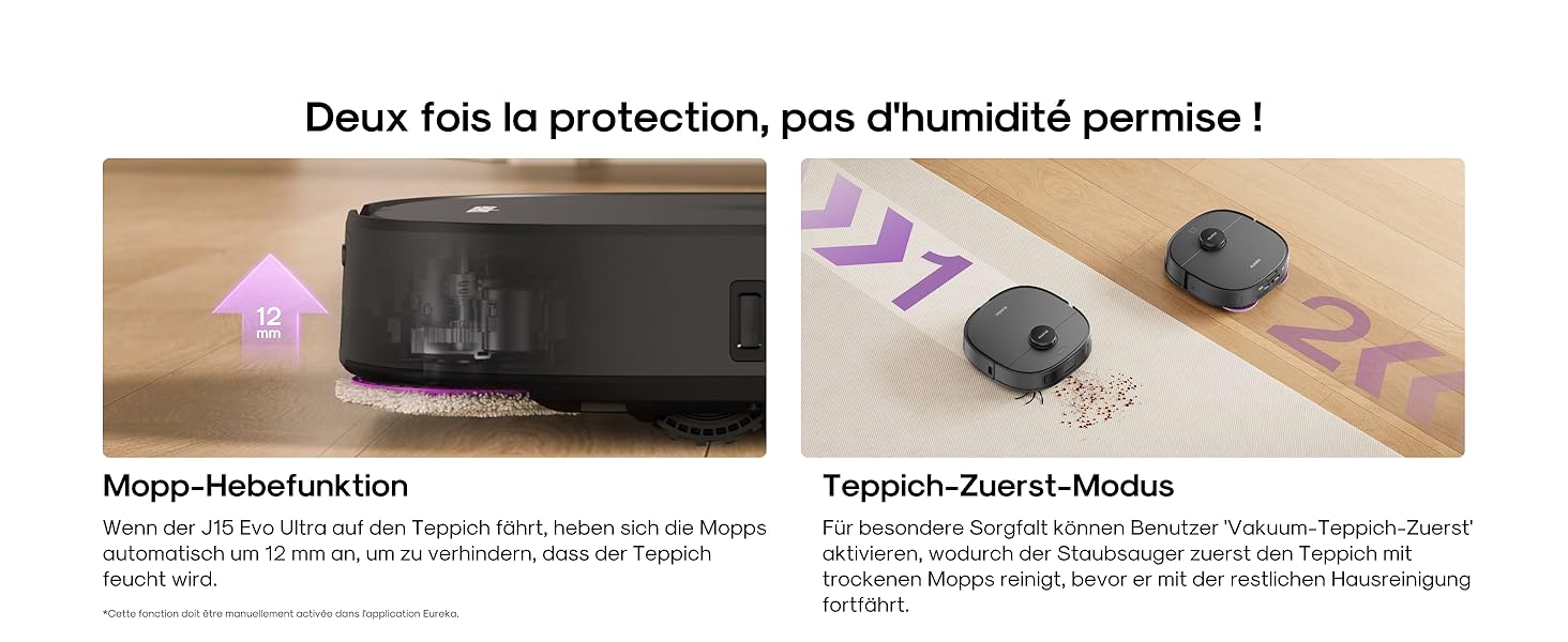 Робот-пилосос Eureka J15 Evo Ultra з функцією миття підлоги, самостійне очищення, прання та сушка, потужність 5000Pa, обертова функція миття, Dual-LiDAR навігація, 3D уникнення перешкод (чорний)