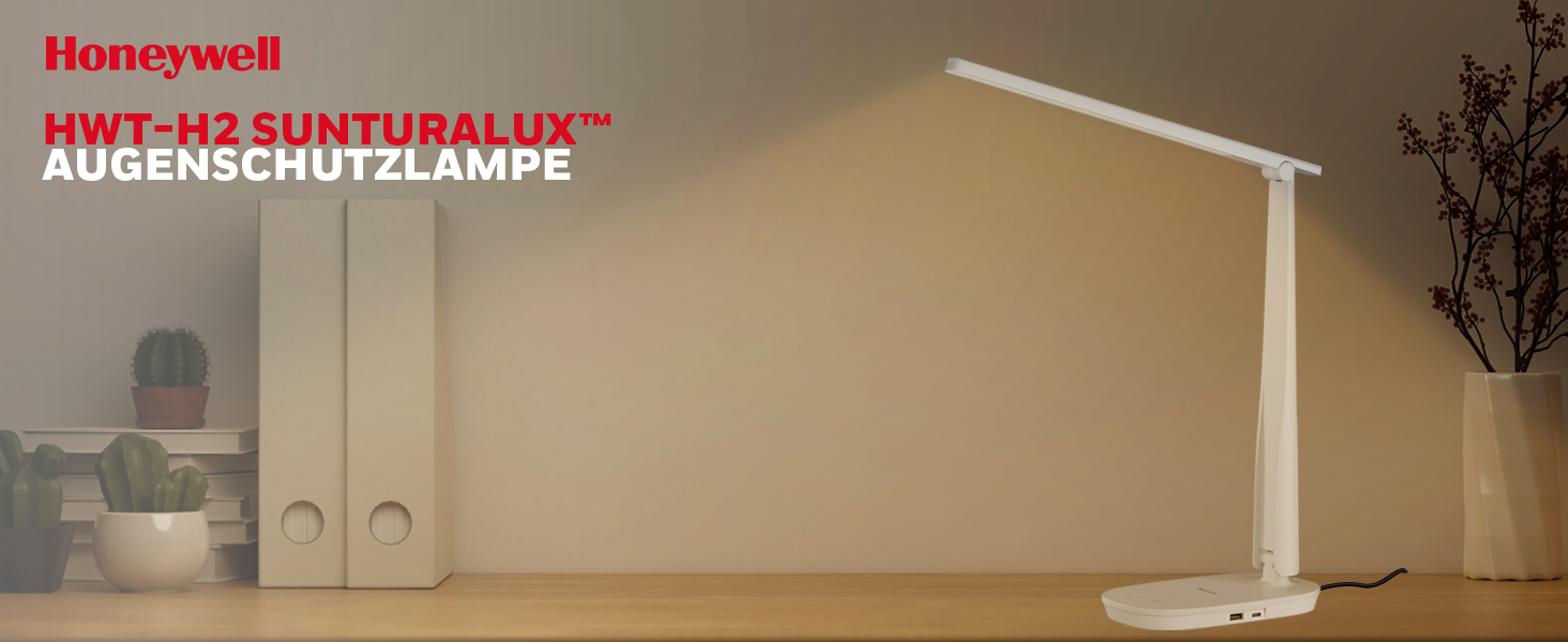 Лампа настільна Honeywell Sunturalux™ H2 LED з регулюванням яскравості, USB-зарядка, сенсорне керування, 4 кольори, захист очей, для дітей, спальні, читання, офісу