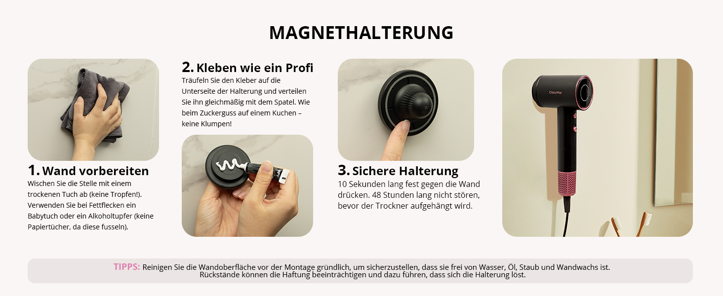 Іонізатор для волосся CrazyMar – фен з потужним мотором 180 000 об/хв, швидка сушка, компактний, для подорожей, створення локонів, 4 температурні режими, захист від перегріву, тиха робота, чорний