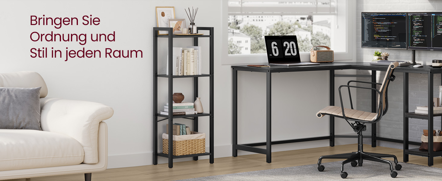 VASAGLE 4-Tier Regal mit offener Ablage