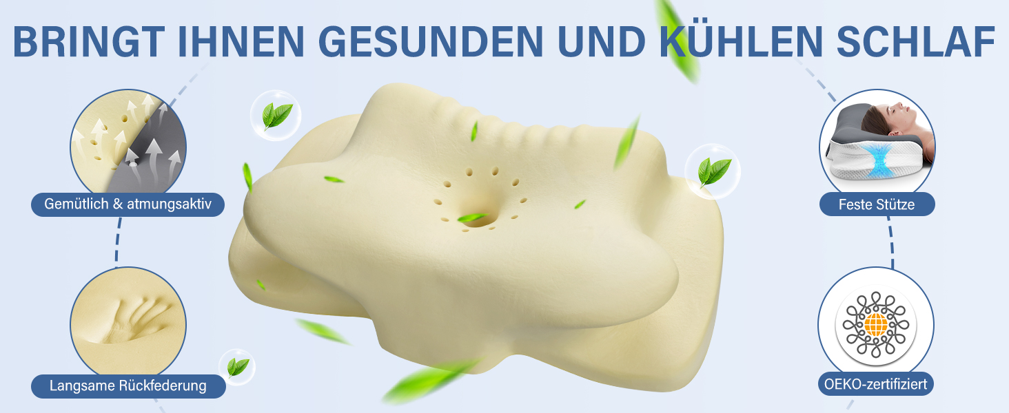 Подушка для шиї Ehomfory з ефектом пам'яті, дихаюча, ергономічна, сіра. Підходить для сну на боці, спині та животі.