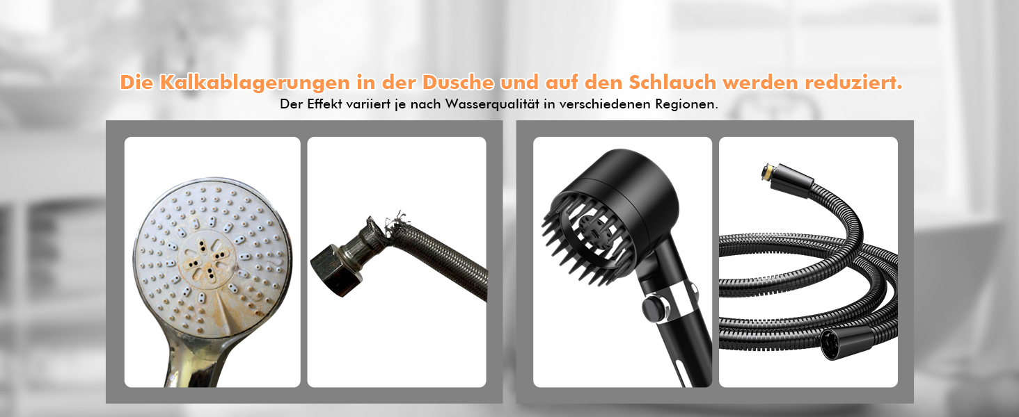 Showerhead with Filter MEKO High-Pressure Handheld Shower with 15-Layer Filtration, 1.5M Hose, 3 Spray Patterns, Water-Saving Showerhead for Removing Hard Water, Residual Chlorine, Bacteria, and Heavy Metals (Black)