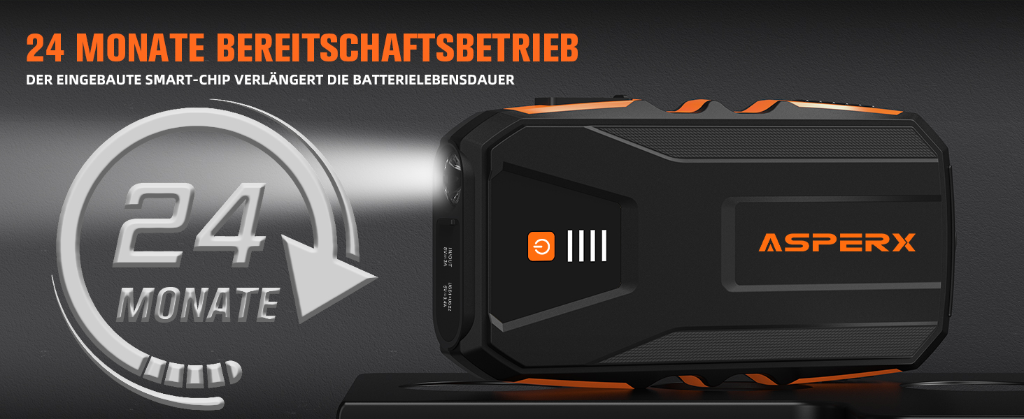 Powerbank Starthilfe AsperX 3000A: Зарядний пристрій для автомобіля 12V з кабелями, LED ліхтариком, IP64, для авто, вантажівок, мотоциклів