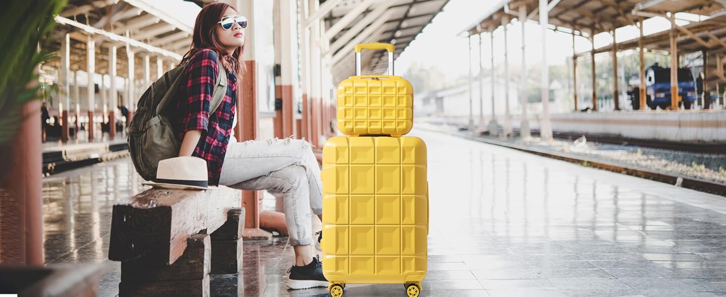 Жовтий валіза KONO середнього розміру 62см з 4 колесами та TSA замком (62x43x26см)