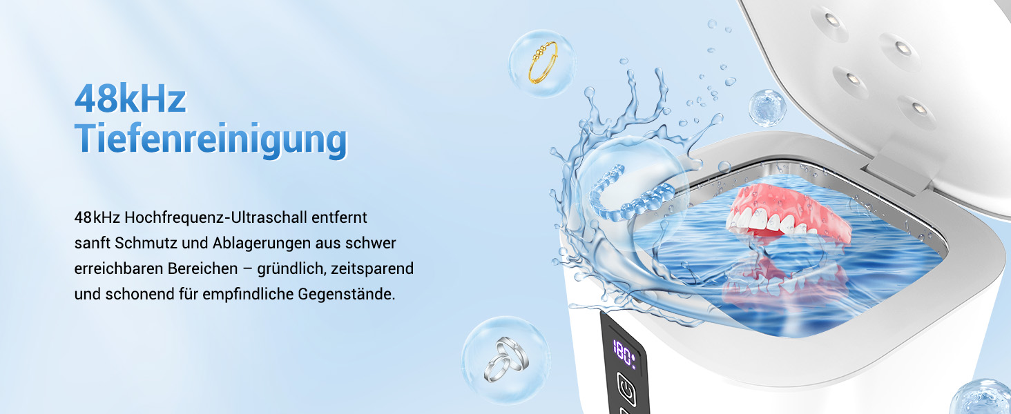 Ультразвуковий очищувач 48000Hz з УФ-дезінфекцією для зубних кап, брекетів, протезів та ювелірних виробів - 300 мл, 24 Вт