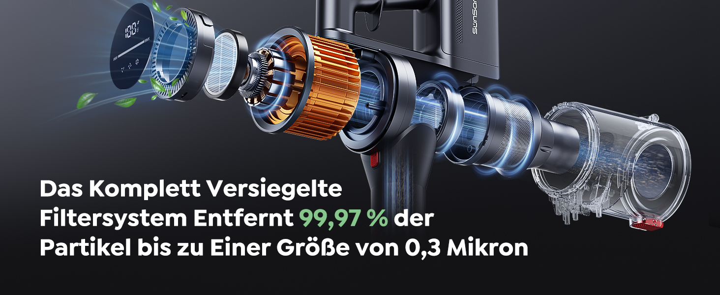 SunSare Бездротовий акумуляторний пилосос 550W/45000Pa/60хв, з базою для зарядки, легкий, тихий, для твердих поверхонь, килимів та шерсті тварин